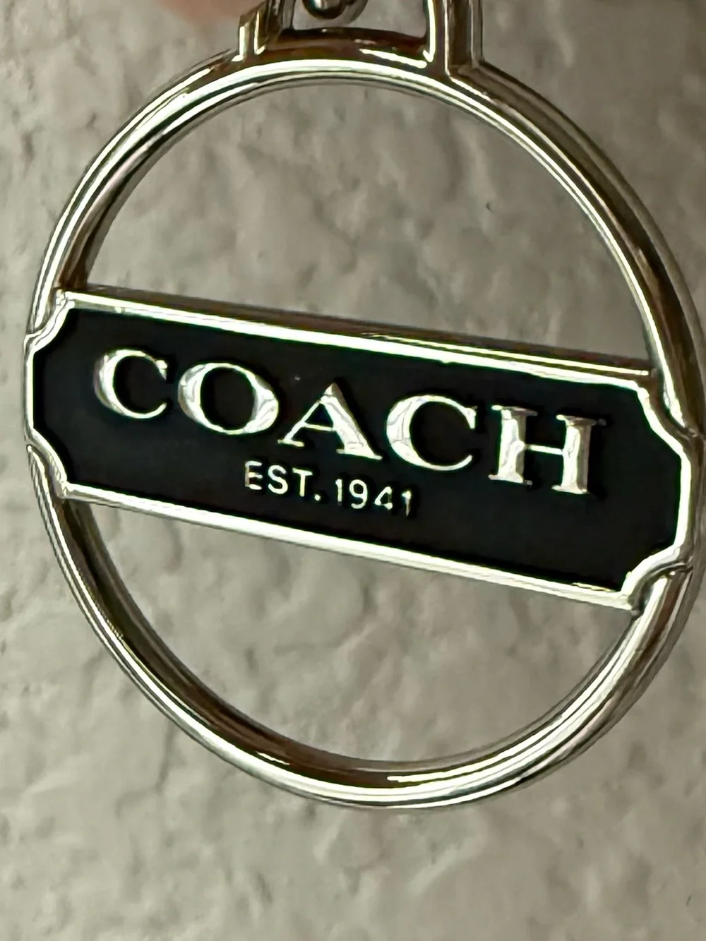 COACH Silvertone Metal Medallion Logo Keyring